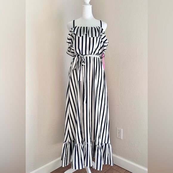 Betsey Johnson Dresses & Skirts - NWT Betsy Johnson Navy and White Ruffle Maxi Dress Size 10